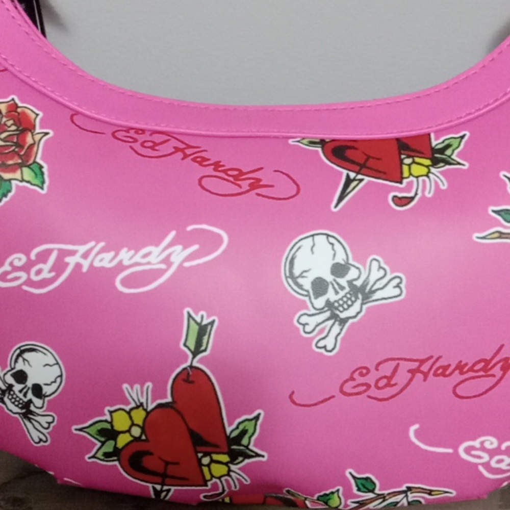Ed Hardy Pink Studded Shoulder Bag New - Picture 3 of 7